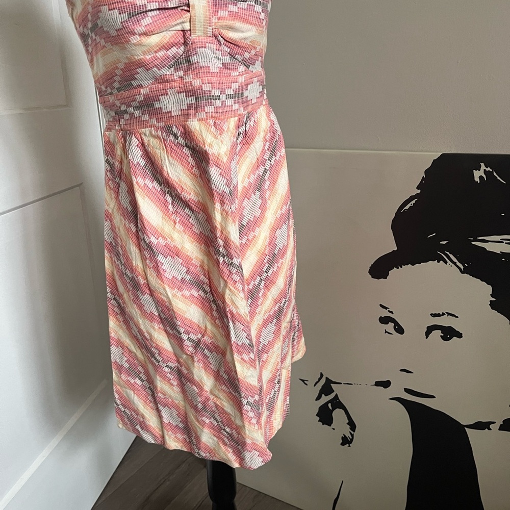 Roxy Pink and Cream Ruched Strapless Sundress